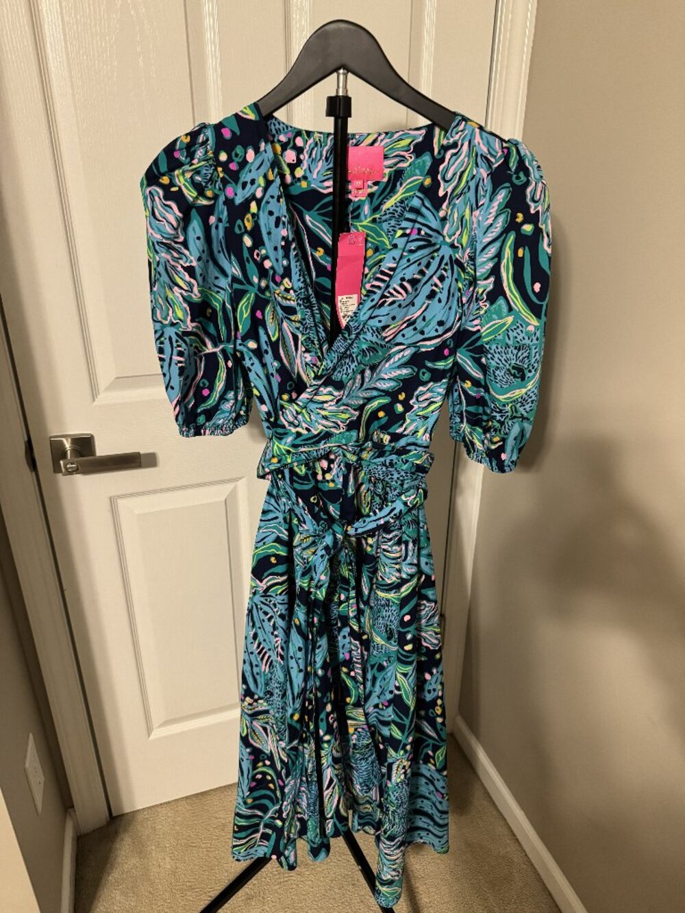 Lilly Pulitzer June Midi Dress in Low Tide Nacy Catty Purrsonality